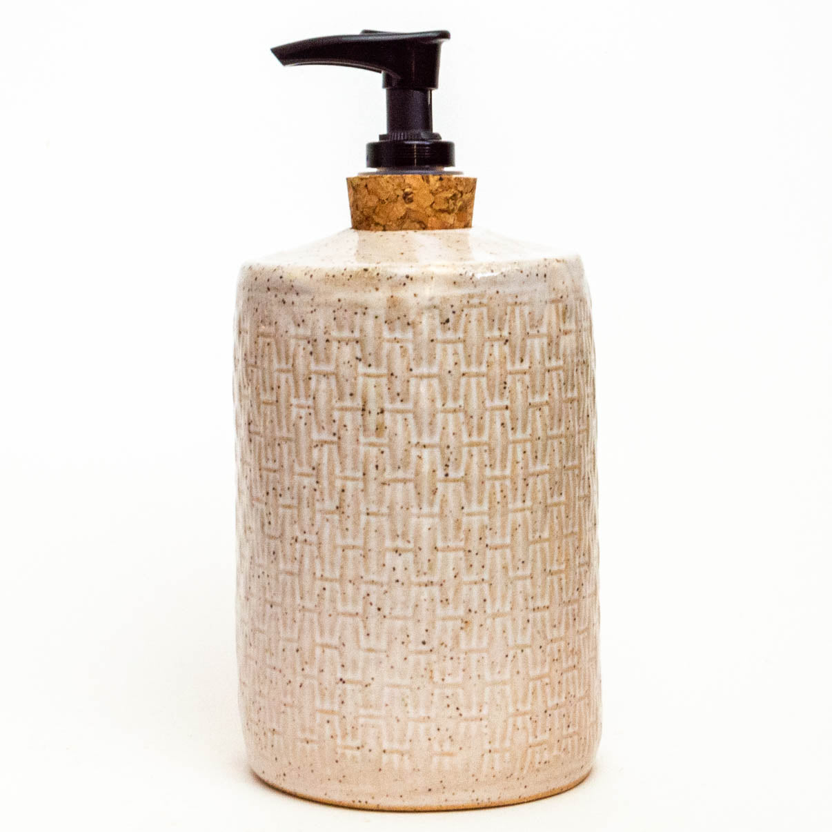 Strawberry on White Basketweave Stoneware Soap Dispenser