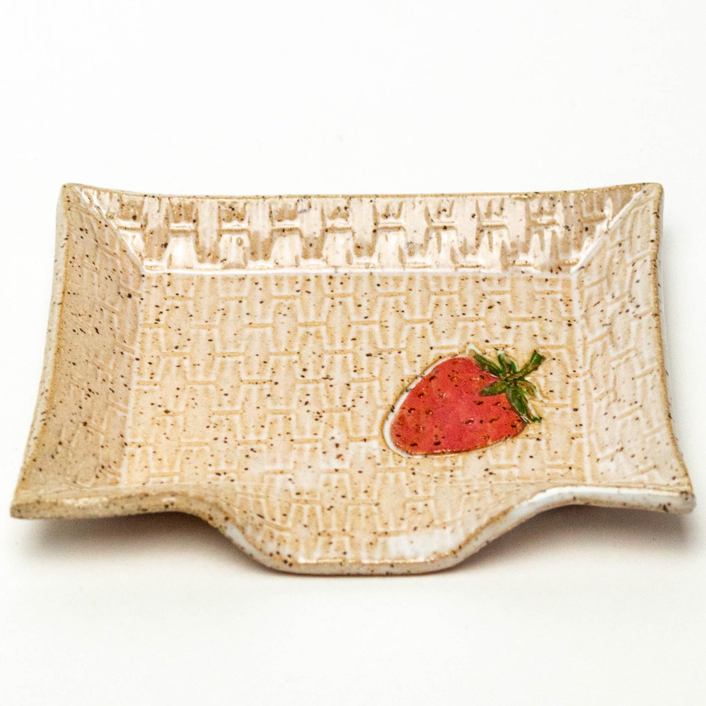 Strawberry on White Stoneware Soap Dish