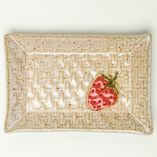 Strawberry Pattern on Handmade Stoneware White Trinket Dish
