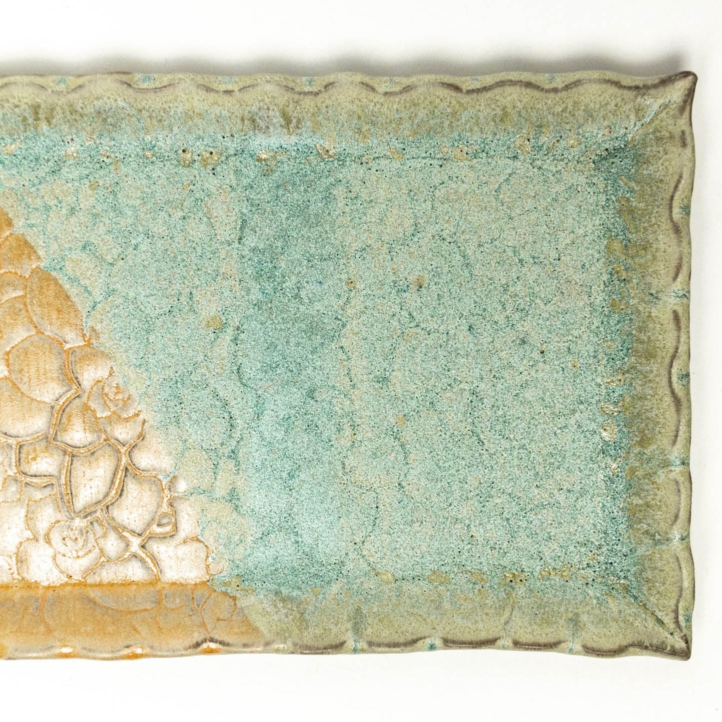Green Succulent Pattern 12" Handmade Stoneware Platter