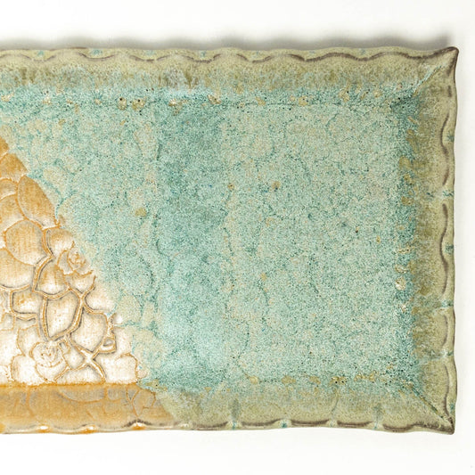 Green Succulent Pattern 12" Handmade Stoneware Platter