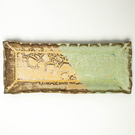 Succulent Pattern Beige & Green Butter/Olive Stoneware Dish