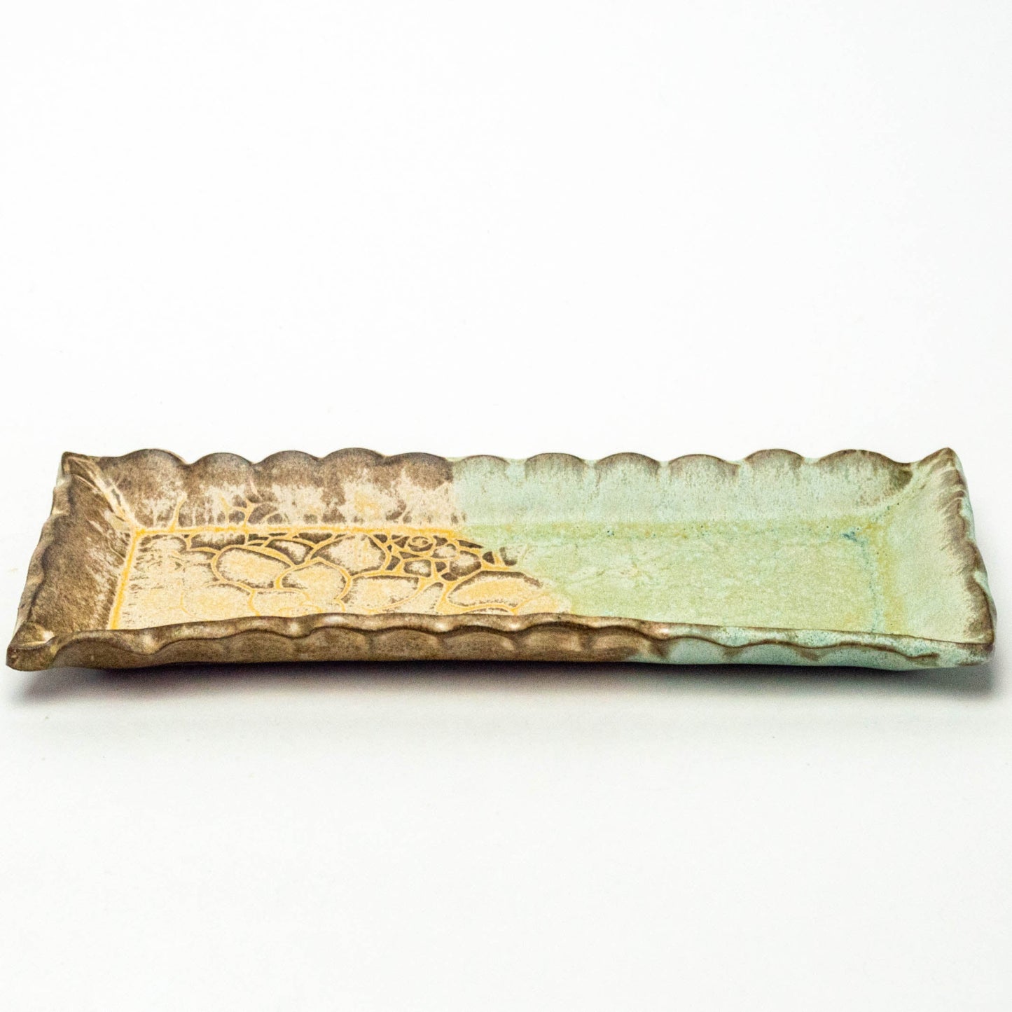 Succulent Pattern Beige & Green Butter/Olive Stoneware Dish
