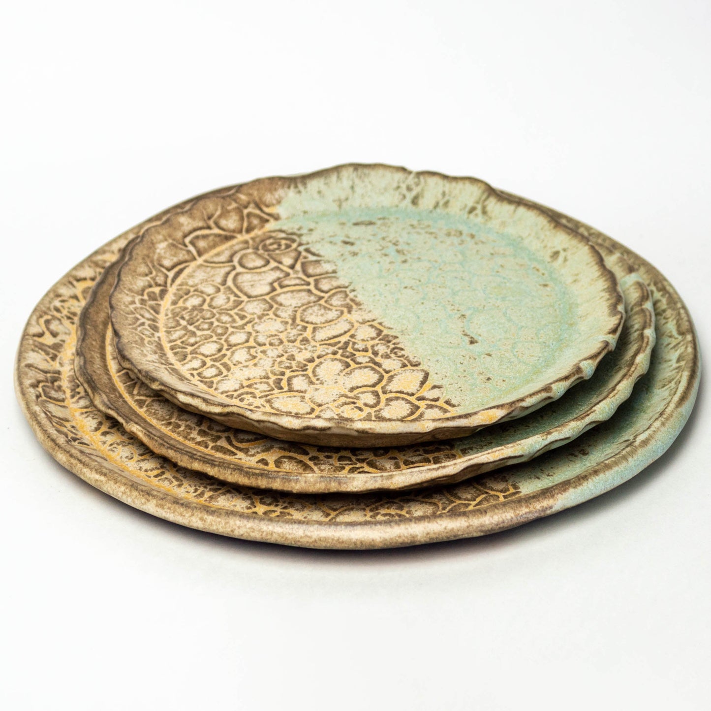 Succulent Pattern Green Chocolate Clay Stoneware 7" Plate