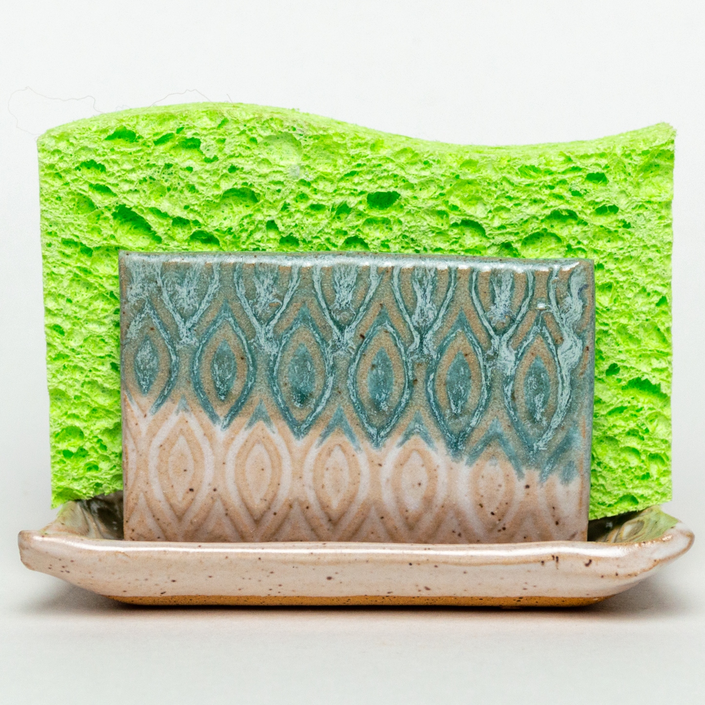 Turquoise & White Diamond Pattern Stoneware Sponge Holder