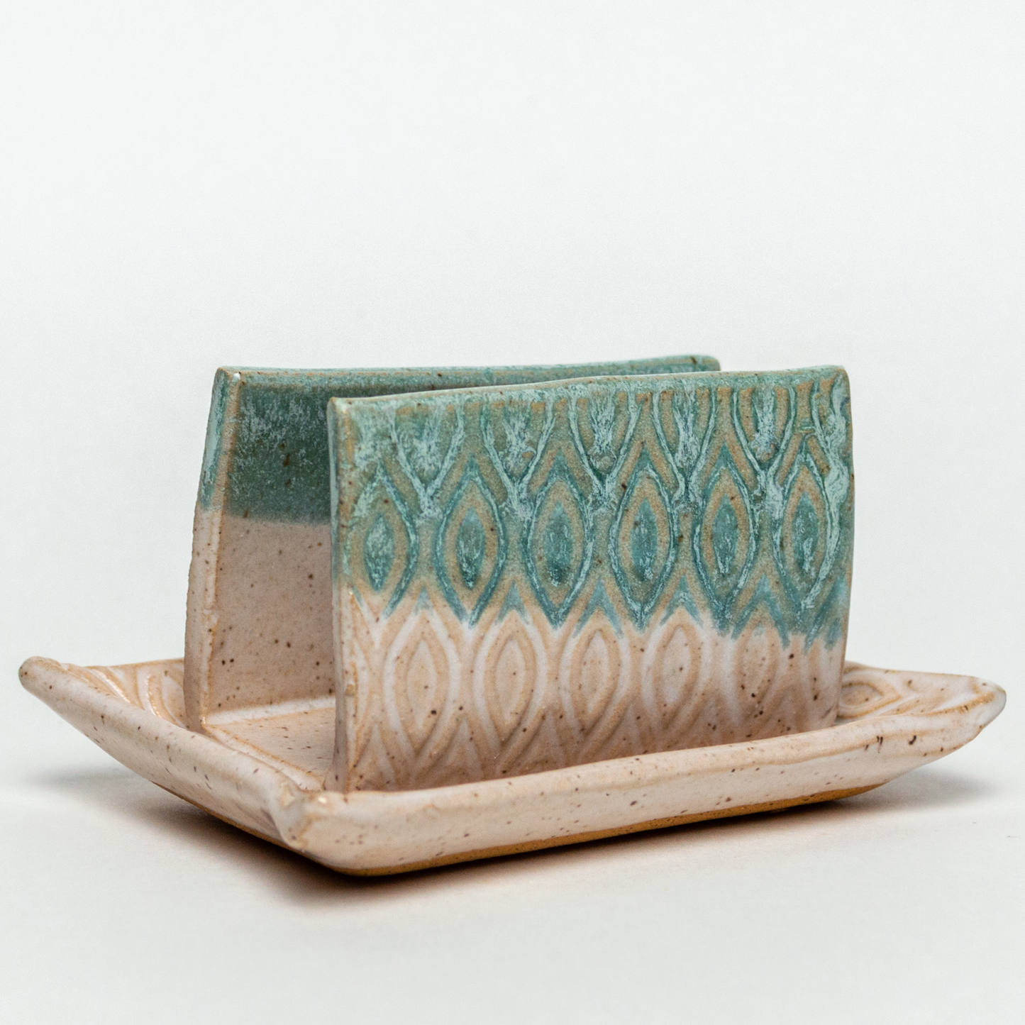 Turquoise & White Diamond Pattern Stoneware Sponge Holder