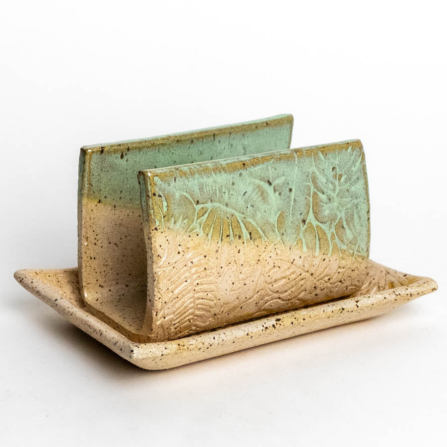 Green Tropical Leaf Pattern Stoneware Sponge Holder