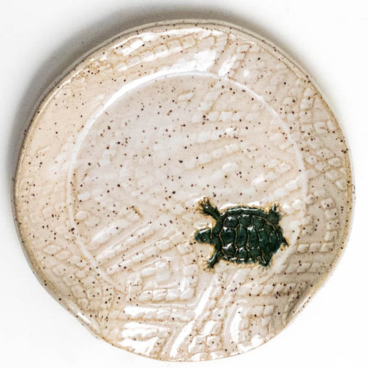 Slider Turtle on White Stoneware Spoon Rest