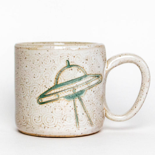 Flying Saucer / UFO Handmade Ceramic White 10oz Mug