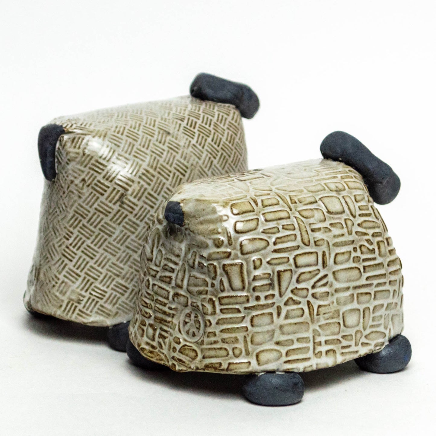 Sheep Stoneware Figures White Fur