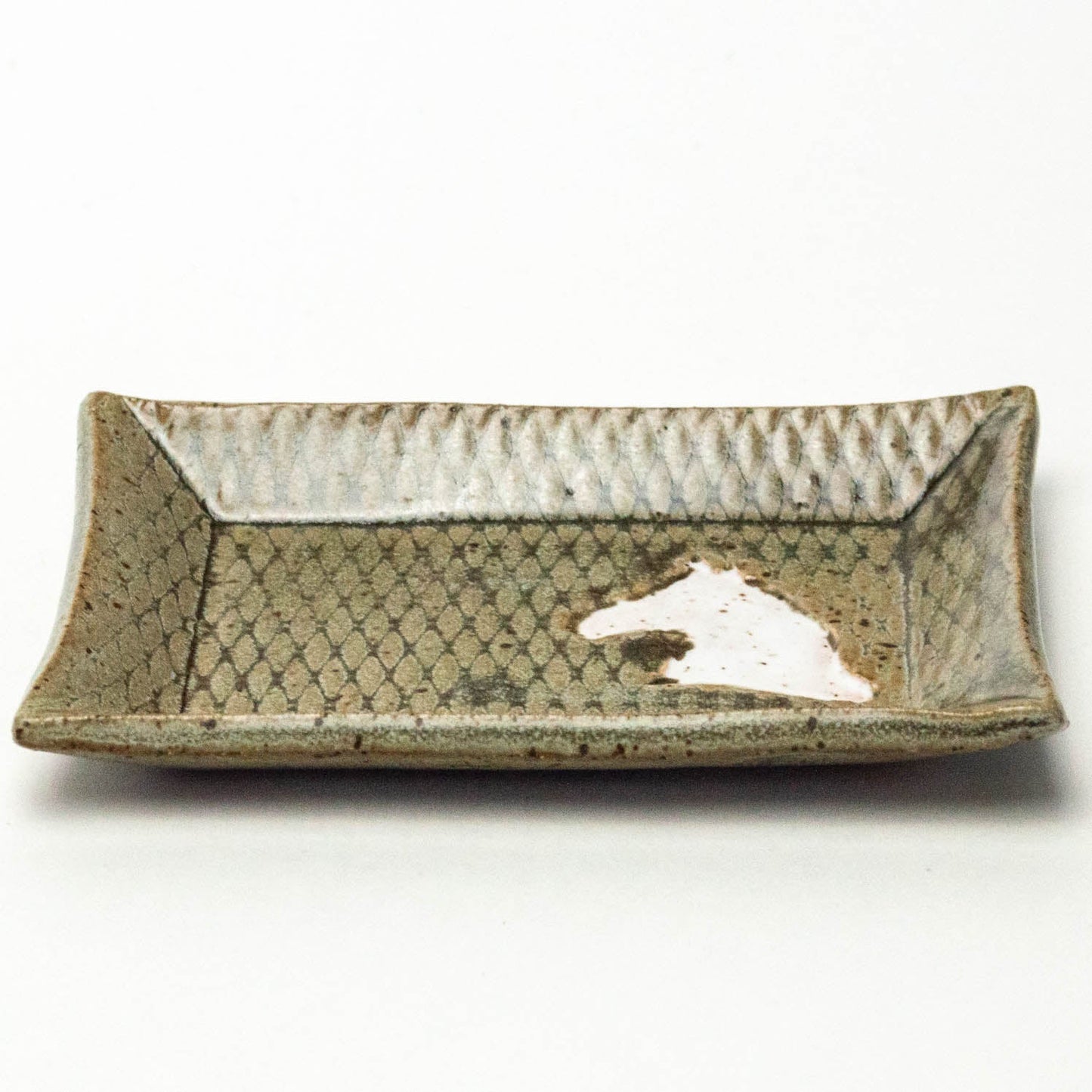 White Horse on Gray Stoneware Trinket Dish