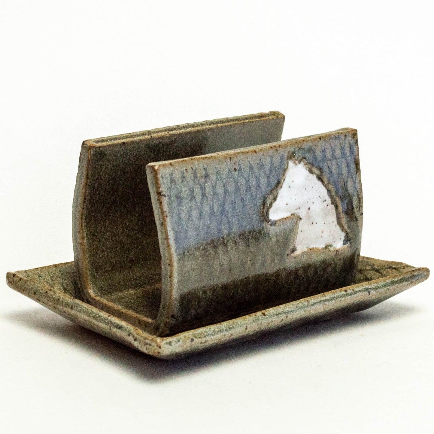 White Horse on Silver Stoneware Sponge Holder