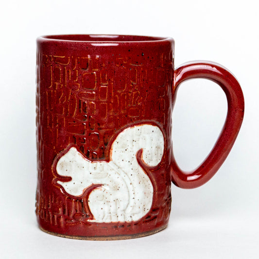 White Squirrel Handmade Stoneware Cinnamon Red 14oz Mug