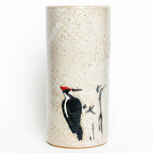 Pileated Woodpecker White Vase