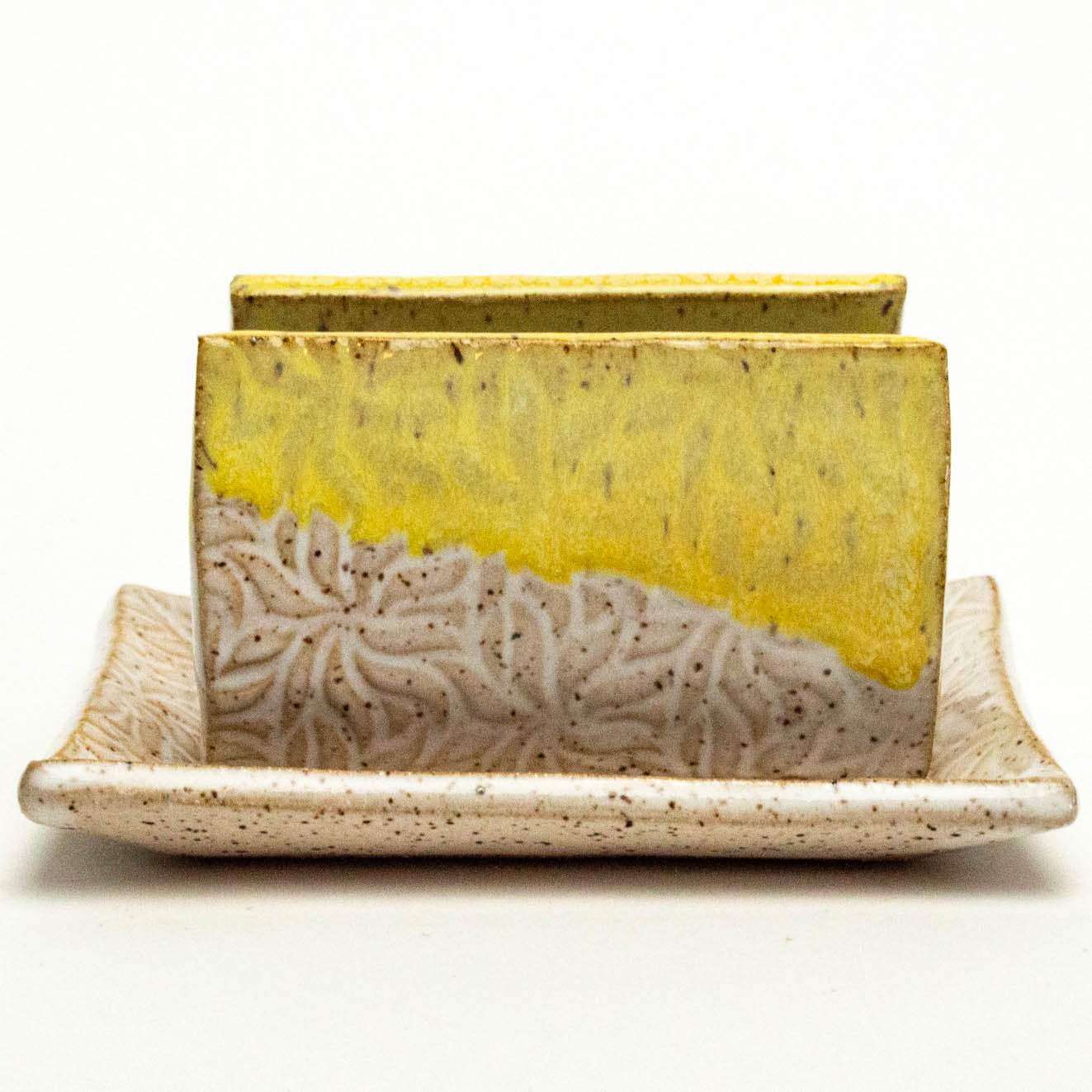 Yellow & White Frenzy Pattern Stoneware Sponge Holder