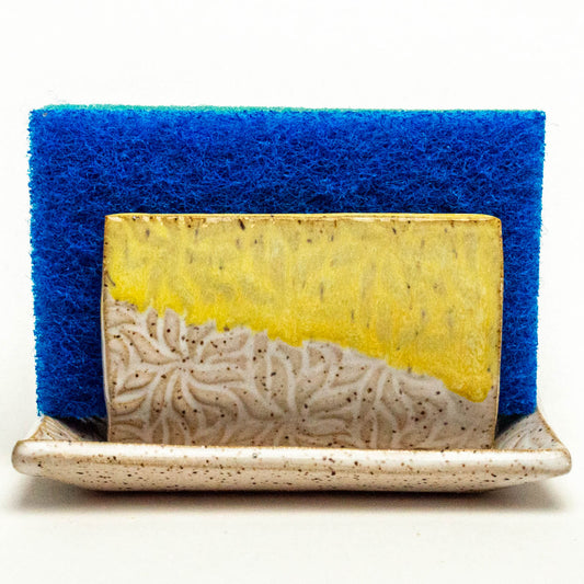 Yellow & White Frenzy Pattern Stoneware Sponge Holder