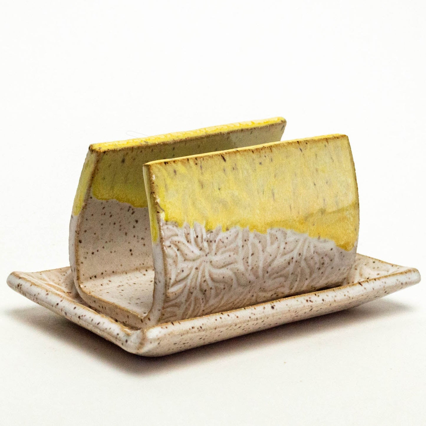 Yellow & White Frenzy Pattern Stoneware Sponge Holder