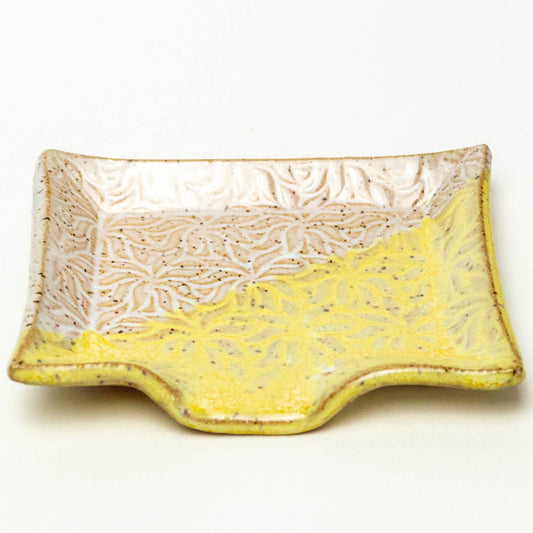 Yellow & White Frenzy Pattern Stoneware Soap Dish